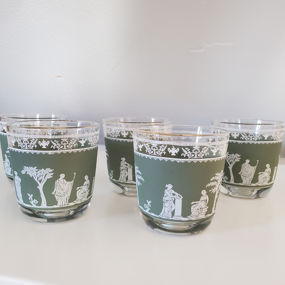 Vintage Jeannette Glass “Hellenic” Pattern Tumblers / Whiskey Glasses